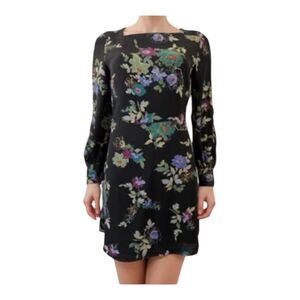 LOFT Dress Women’s Size 4 Black Floral Cuffed Long Sleeve